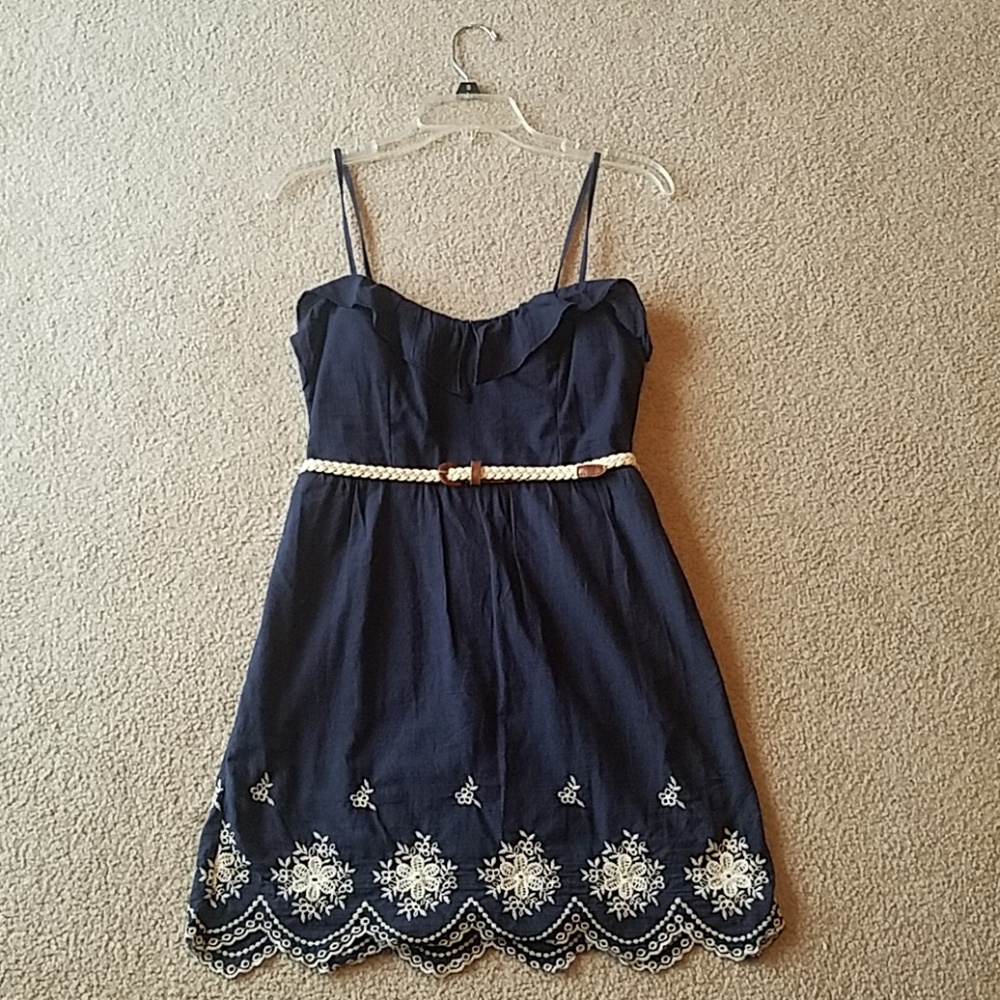 Navy dress with braided belt